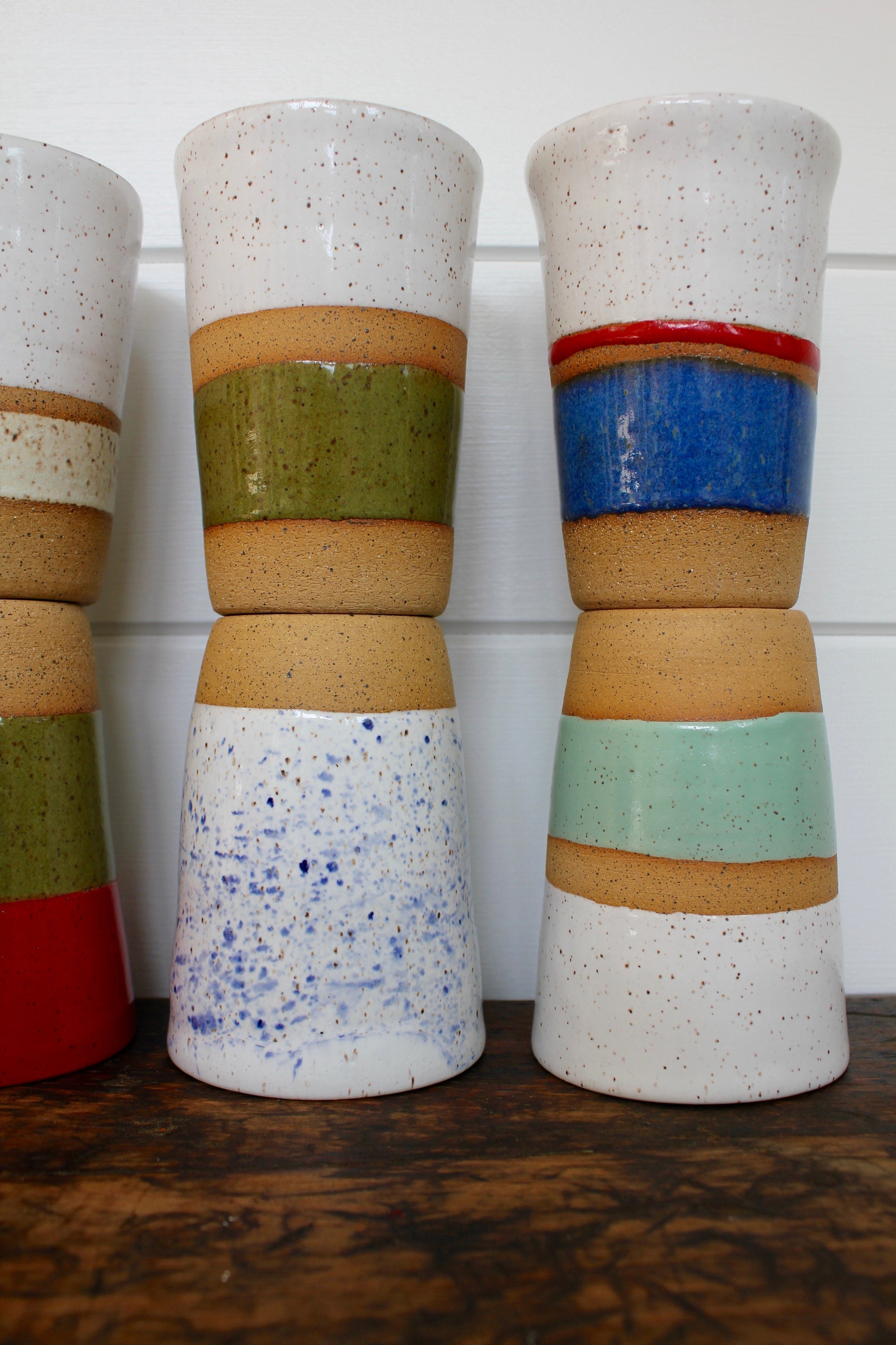 Carmiclay Ceramic To Go Mug: White & Sand - Diamonds & Rust