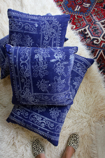 Indigo Batik Lumbar Pillow - Diamonds & Rust