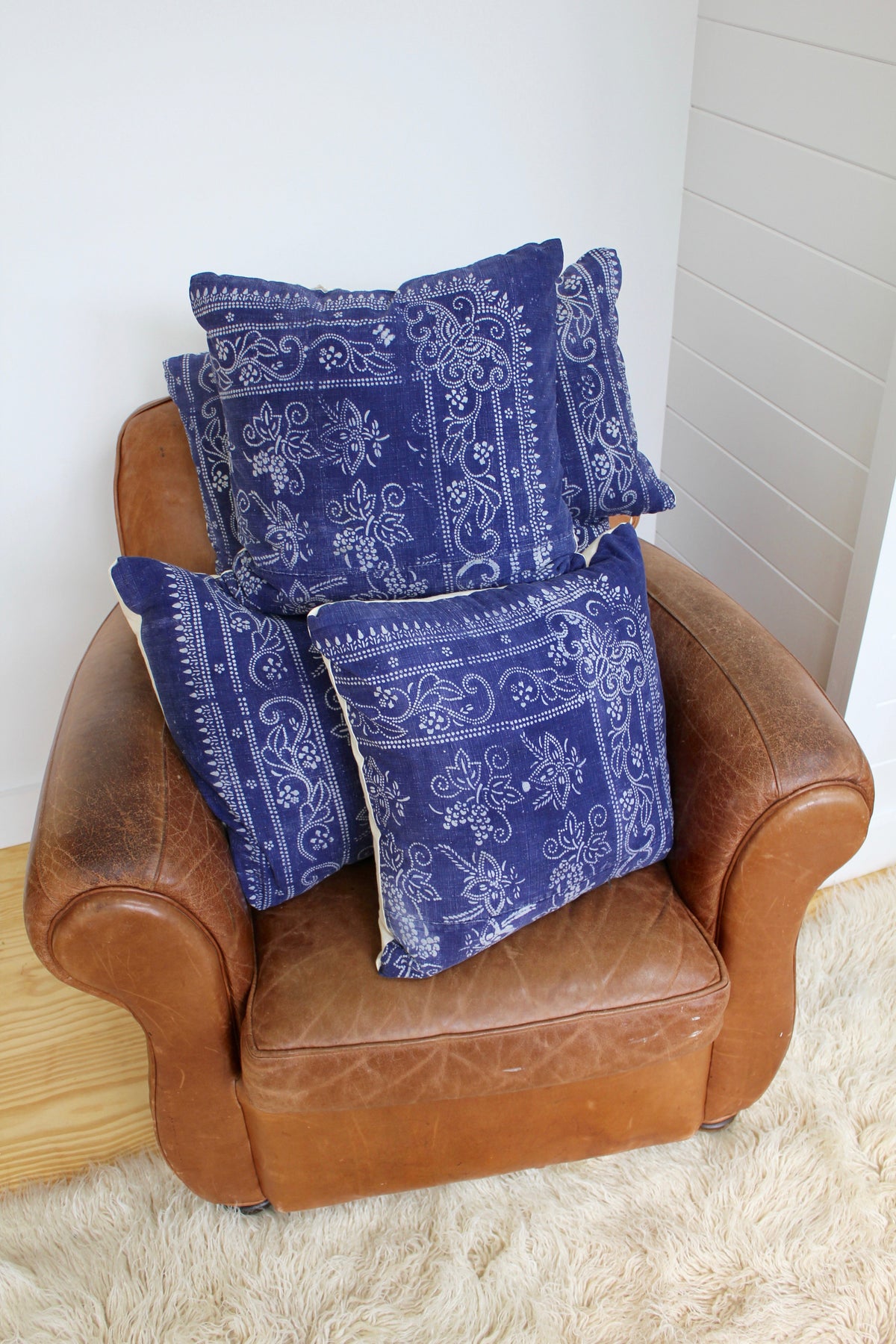 Diamonds and Rust "Vintage Indigo Batik Pillow: 20" - Diamonds & Rust