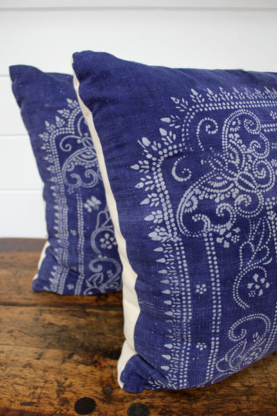 Diamonds and Rust "Vintage Indigo Batik Pillow: 20" - Diamonds & Rust