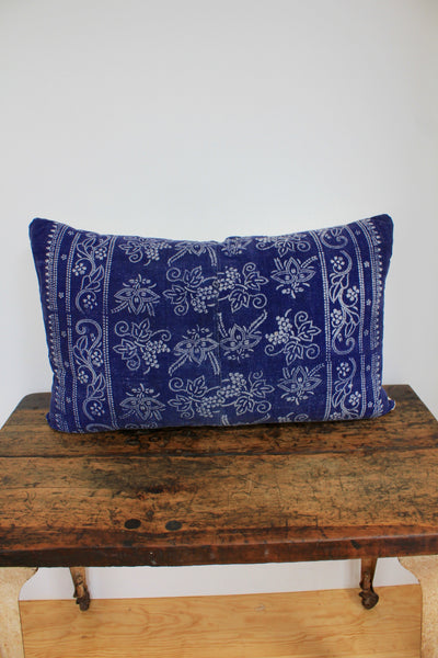 Indigo Batik Lumbar Pillow - Diamonds & Rust