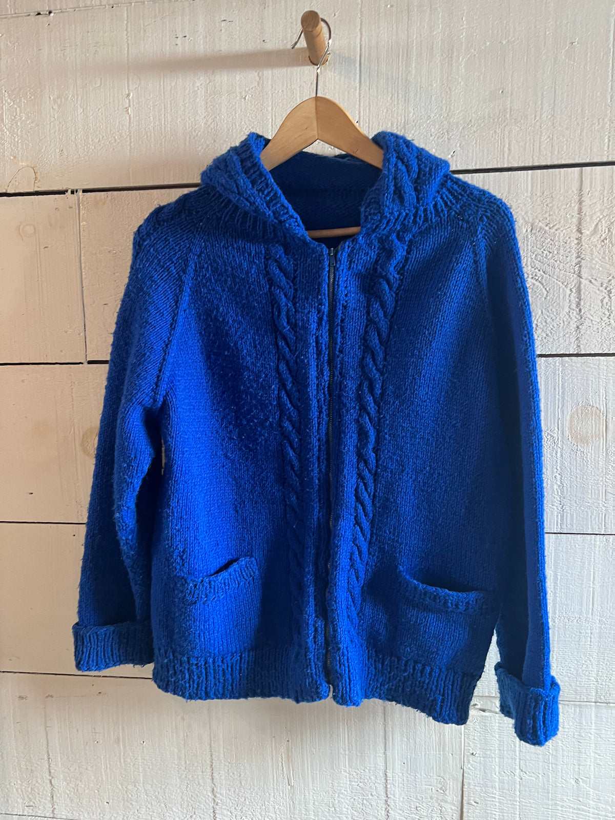 Vintage Hand Knit Cardigan Sweater - Blue