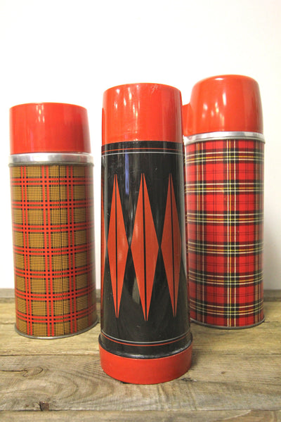 Vintage Black and Red Plaid Thermos