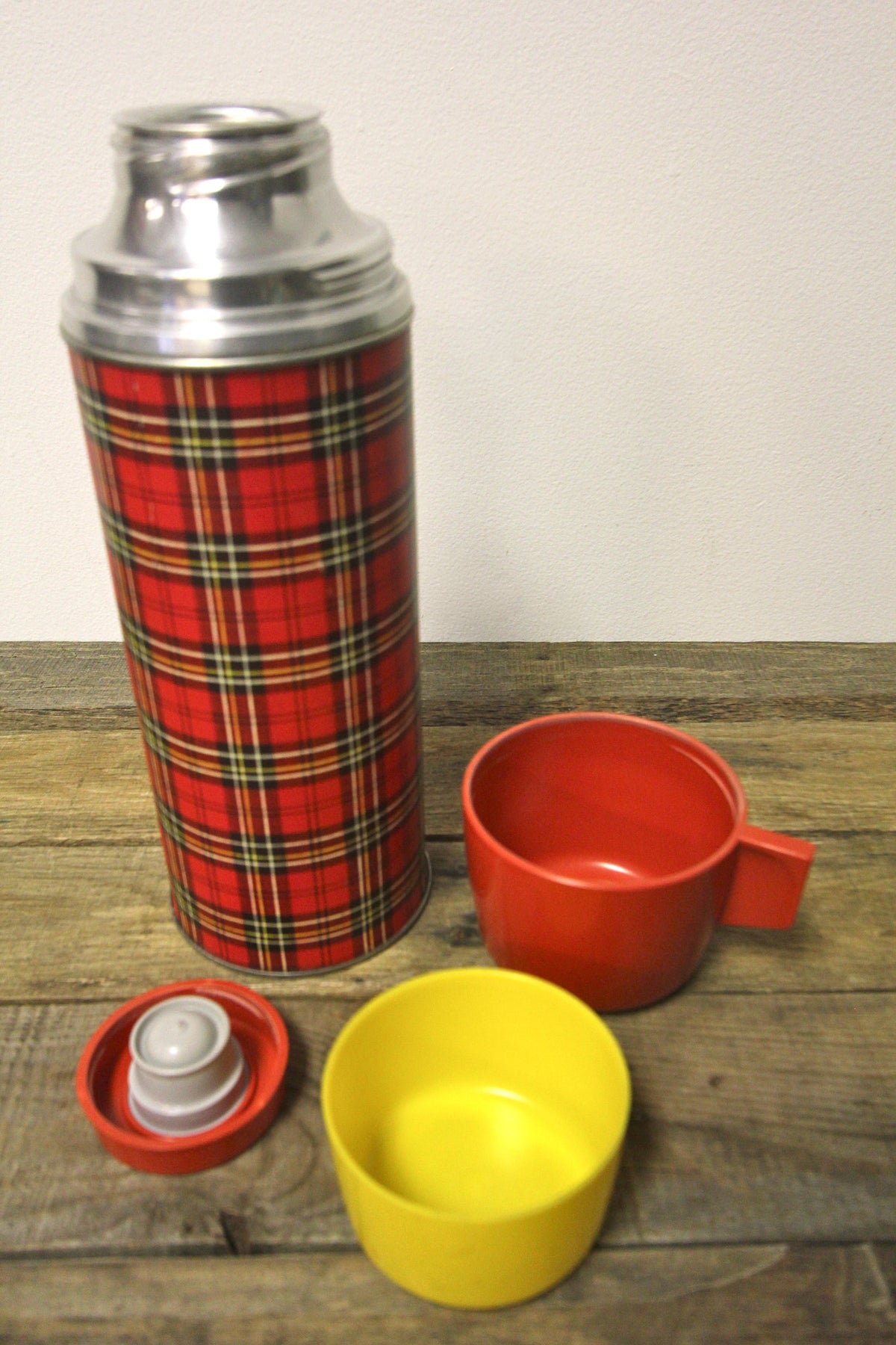 Vintage Black and Red Plaid Thermos
