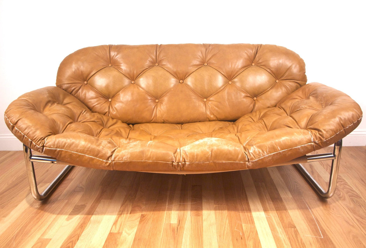 1970s Tufted Leather and Chrome Sofa - Diamonds & Rust
