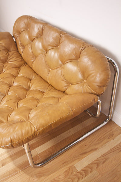 1970s Tufted Leather and Chrome Sofa - Diamonds & Rust