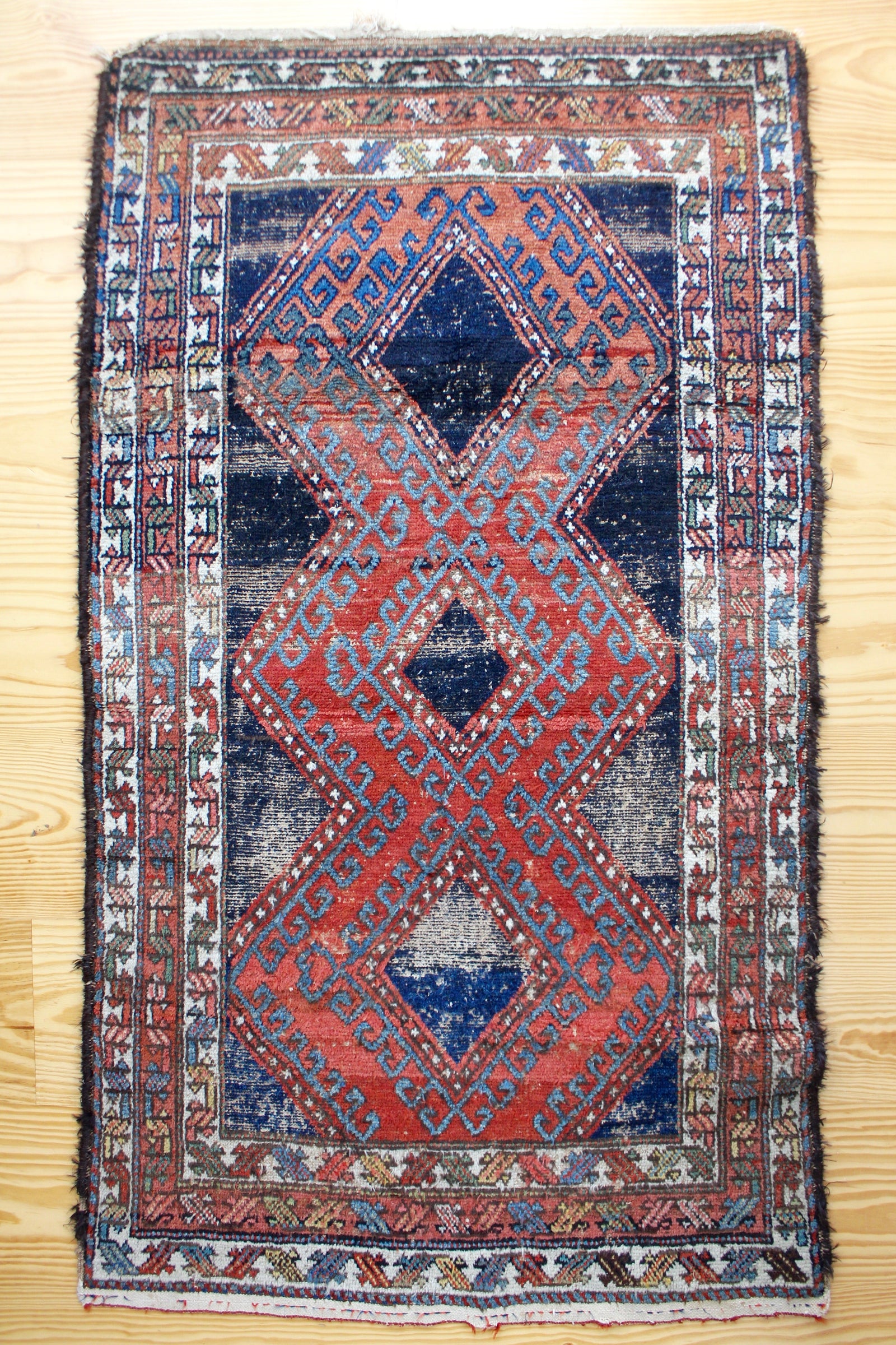 Vintage Rug - Navy & Red - Diamonds & Rust 