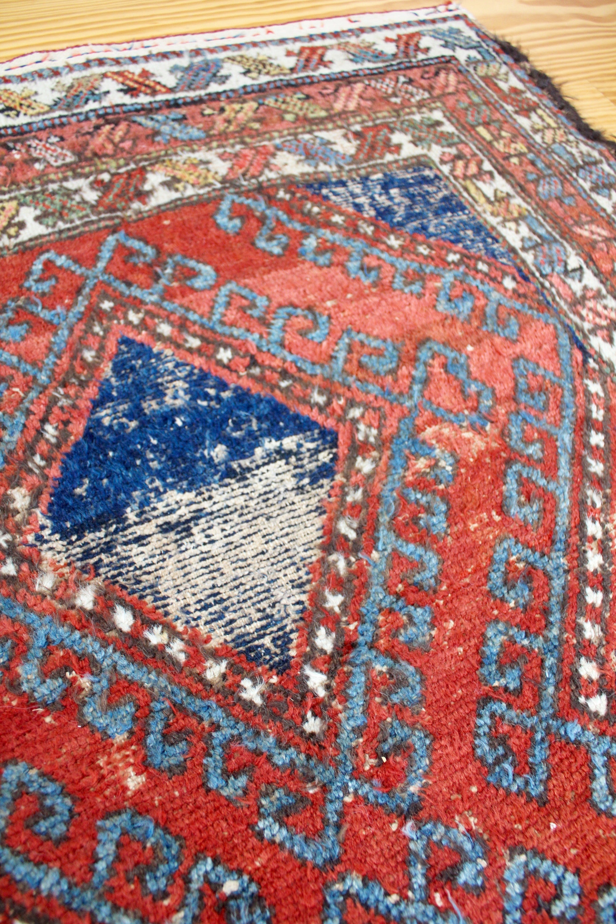 Vintage Rug - Navy & Red - Diamonds & Rust