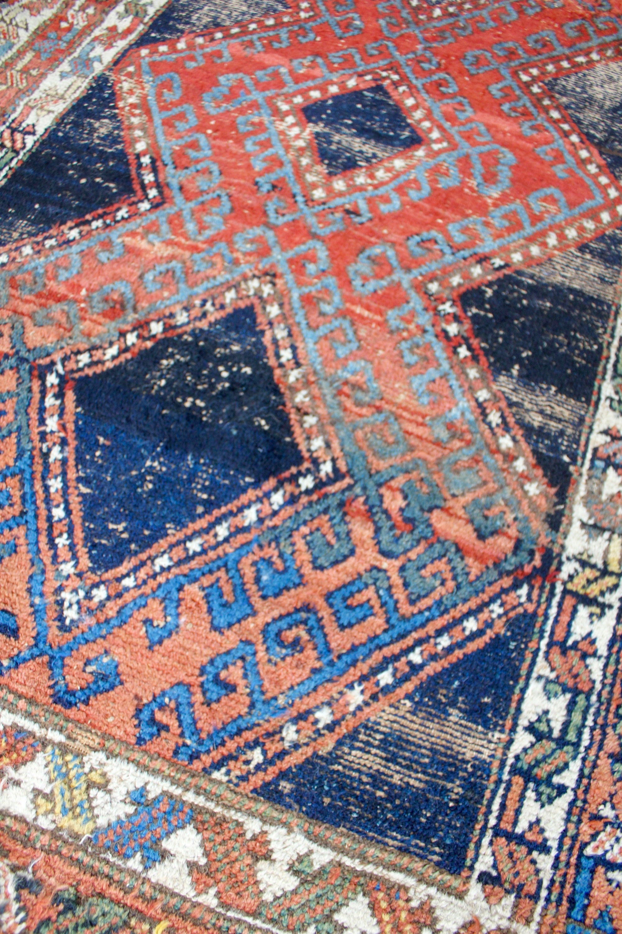 Vintage Rug - Navy & Red - Diamonds & Rust