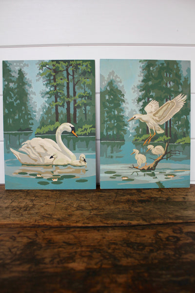 Vintage Swan Paintings (set of two, Paint by Numbers) - Diamonds & Rust