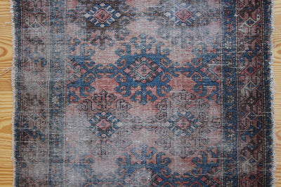 Vintage Rug: Faded Blue & Peach - Diamonds & Rust