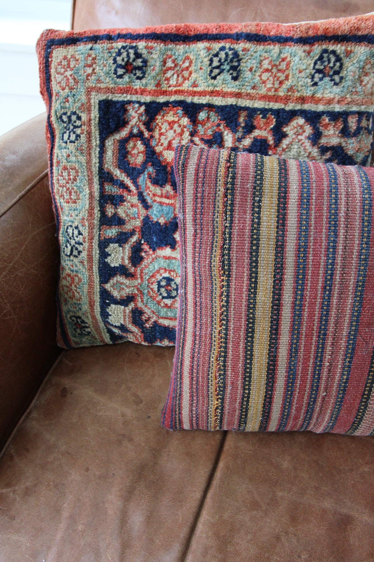 Vintage Rug Pillow - Diamonds & Rust