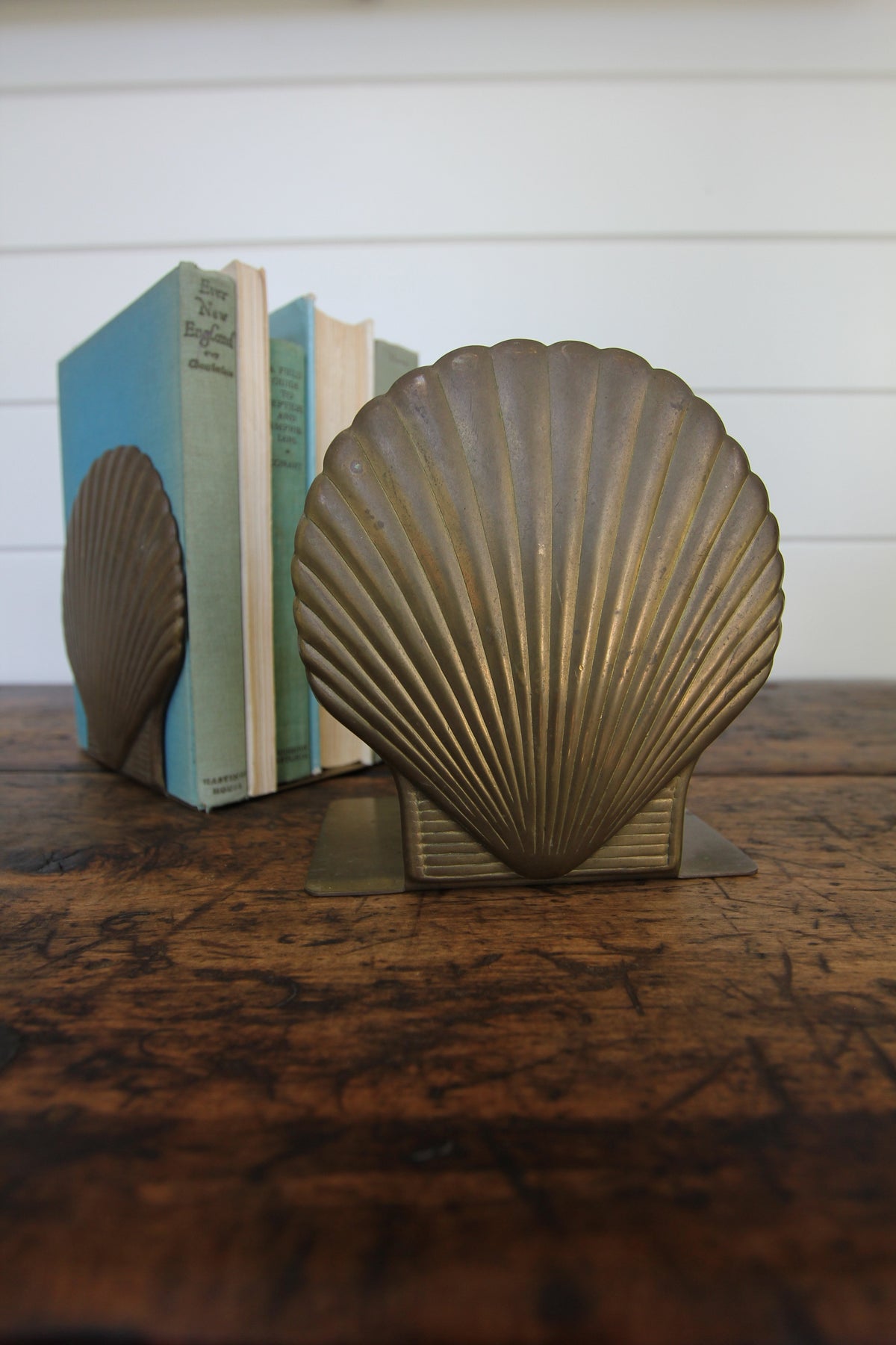 Vintage Brass Clam Bookends - Diamonds & Rust