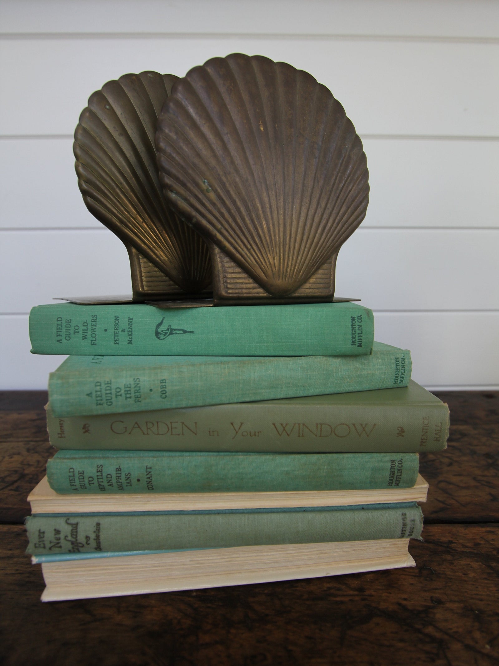 Vintage Brass Clam Bookends - Diamonds & Rust 