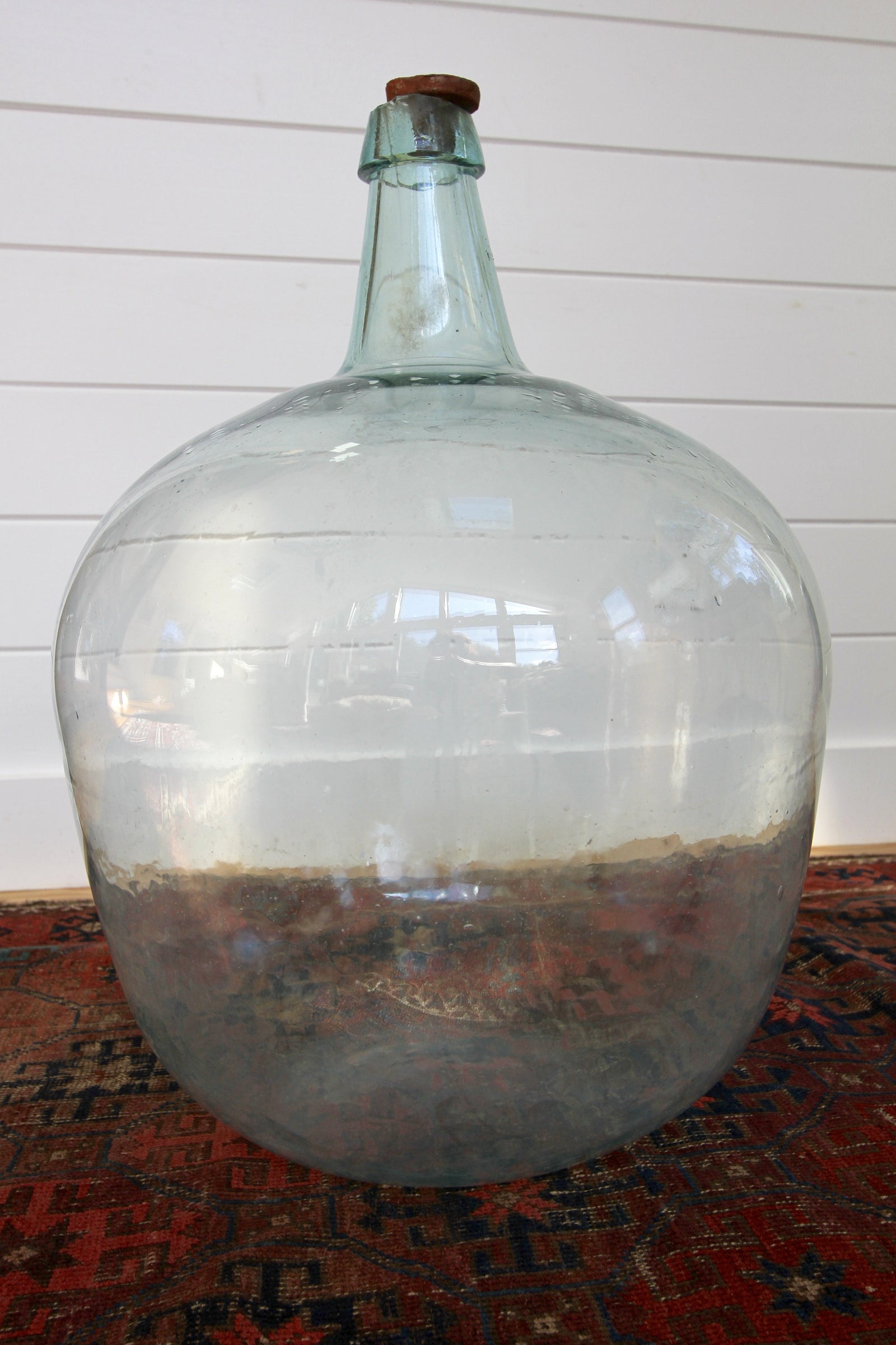 Vintage Glass Bottleneck Jug - Diamonds & Rust 