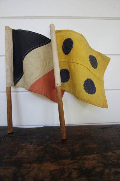 Vintage Handheld Signal Flag - Diamonds & Rust