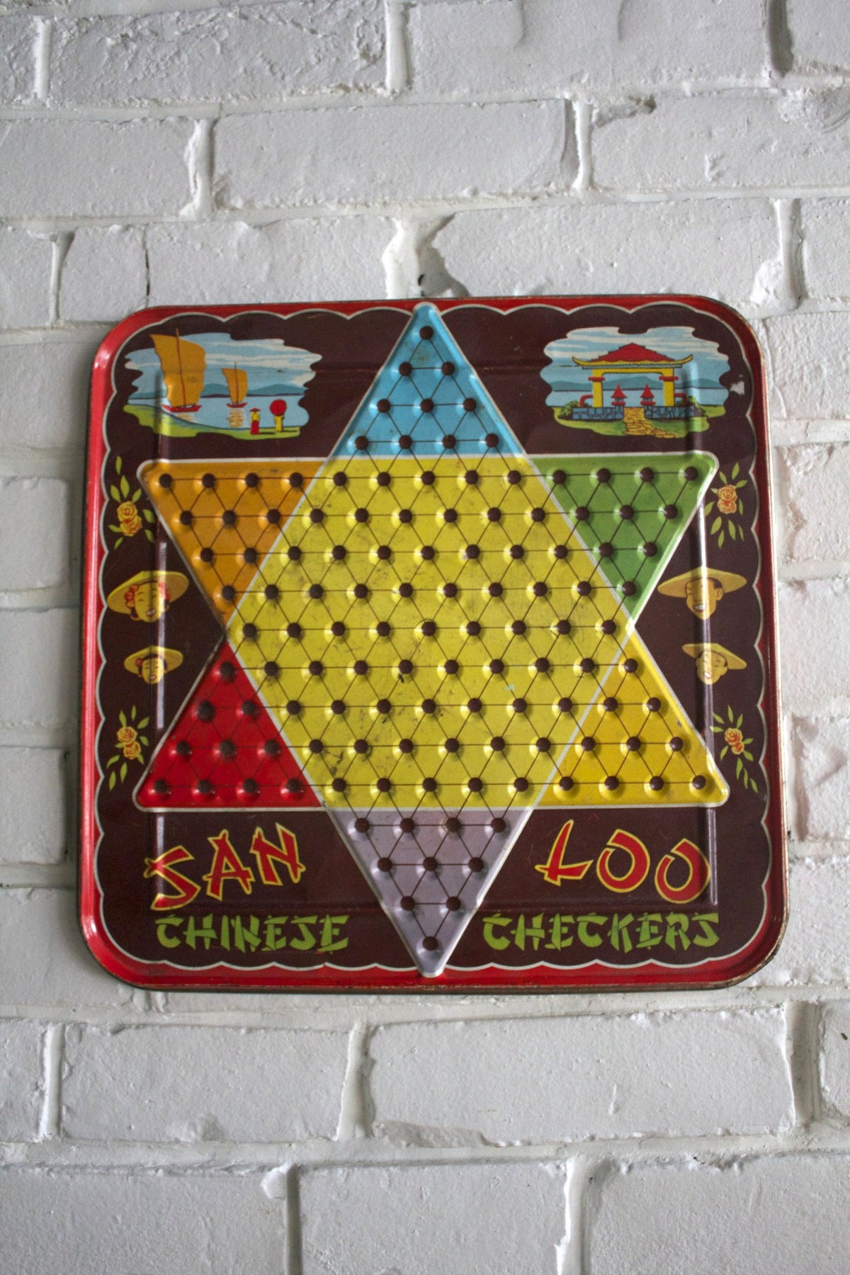 Vintage Chinese Checkers Board - Diamonds & Rust