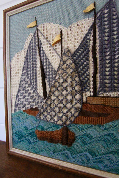 Framed Needle Point Sailboat Art