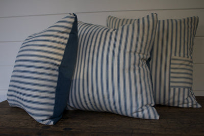 D&R Salvaged Ticking & Denim Pillow: 18" - Diamonds & Rust