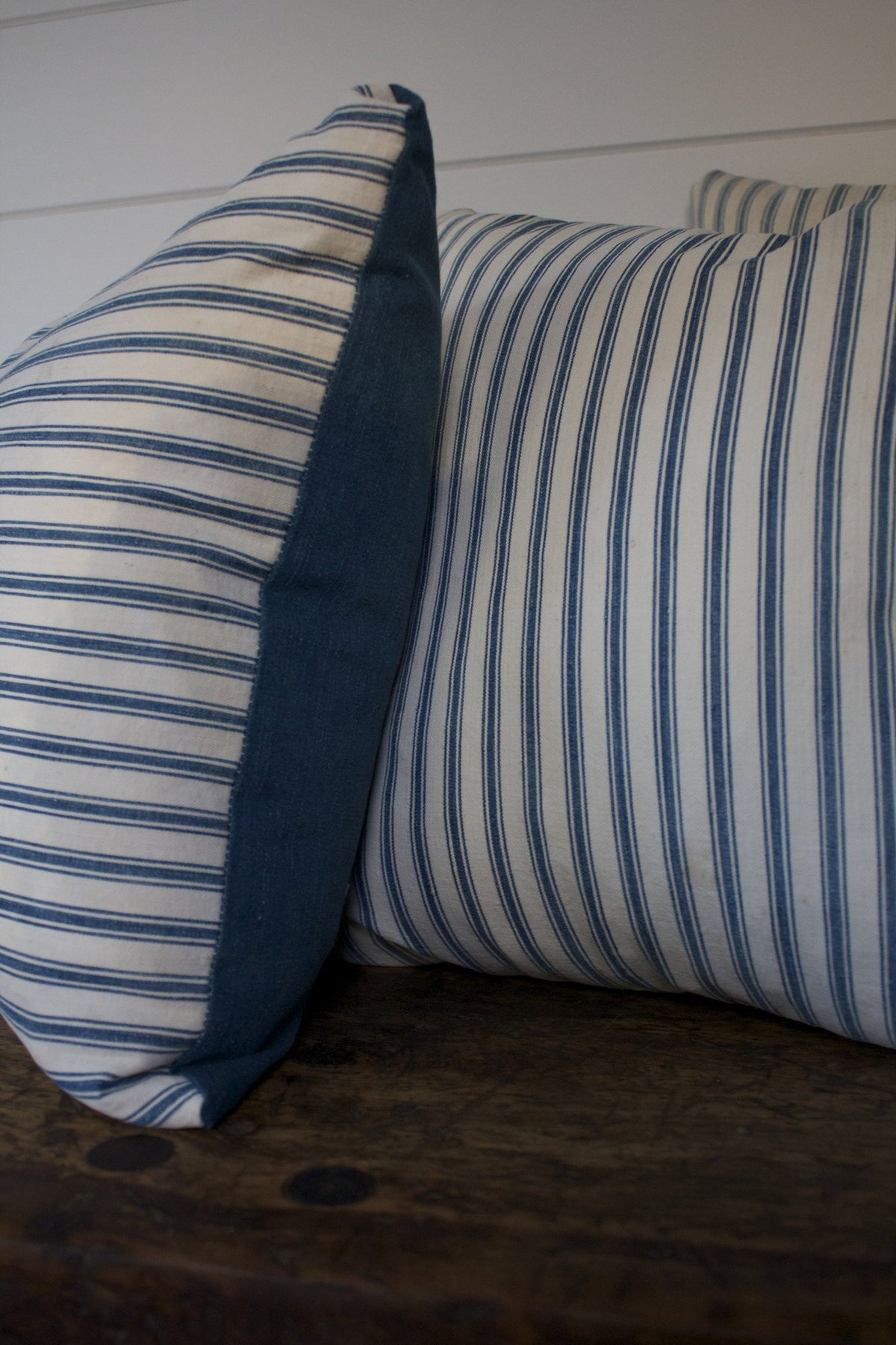 D&R Salvaged Ticking & Denim Pillow: 18" - Diamonds & Rust