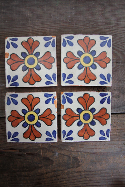 60s Terracotta Hand Painted Tile - Coasters