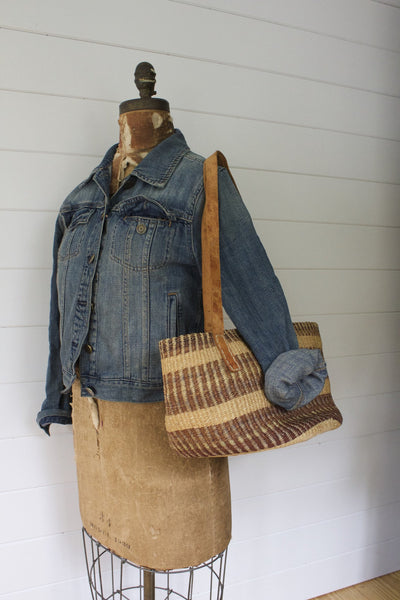 Vintage Sisal Bucket Bag - Diamonds & Rust