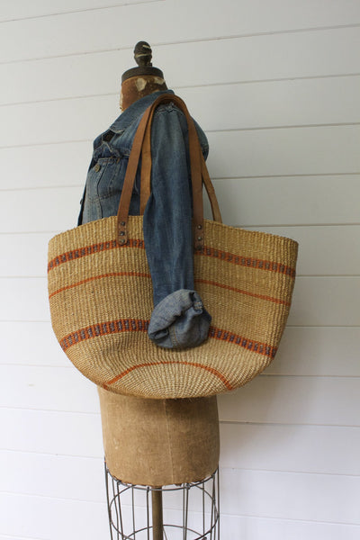 Vintage Woven Sisal Bag - Diamonds & Rust