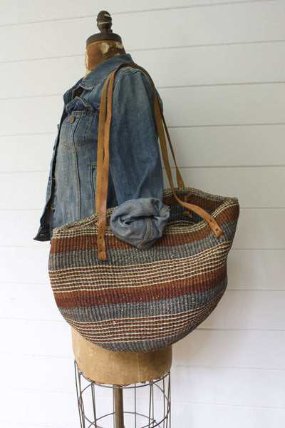 Vintage Sisal Bucket Bag - Diamonds & Rust