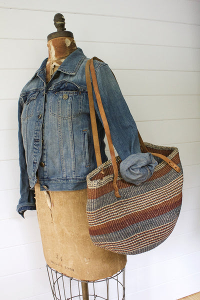 Vintage Sisal Bucket Bag - Diamonds & Rust