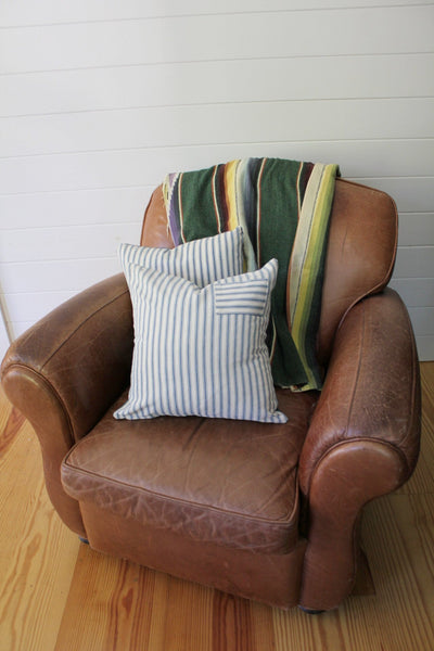 D&R Salvaged Ticking & Denim Pillow: 18" - Diamonds & Rust