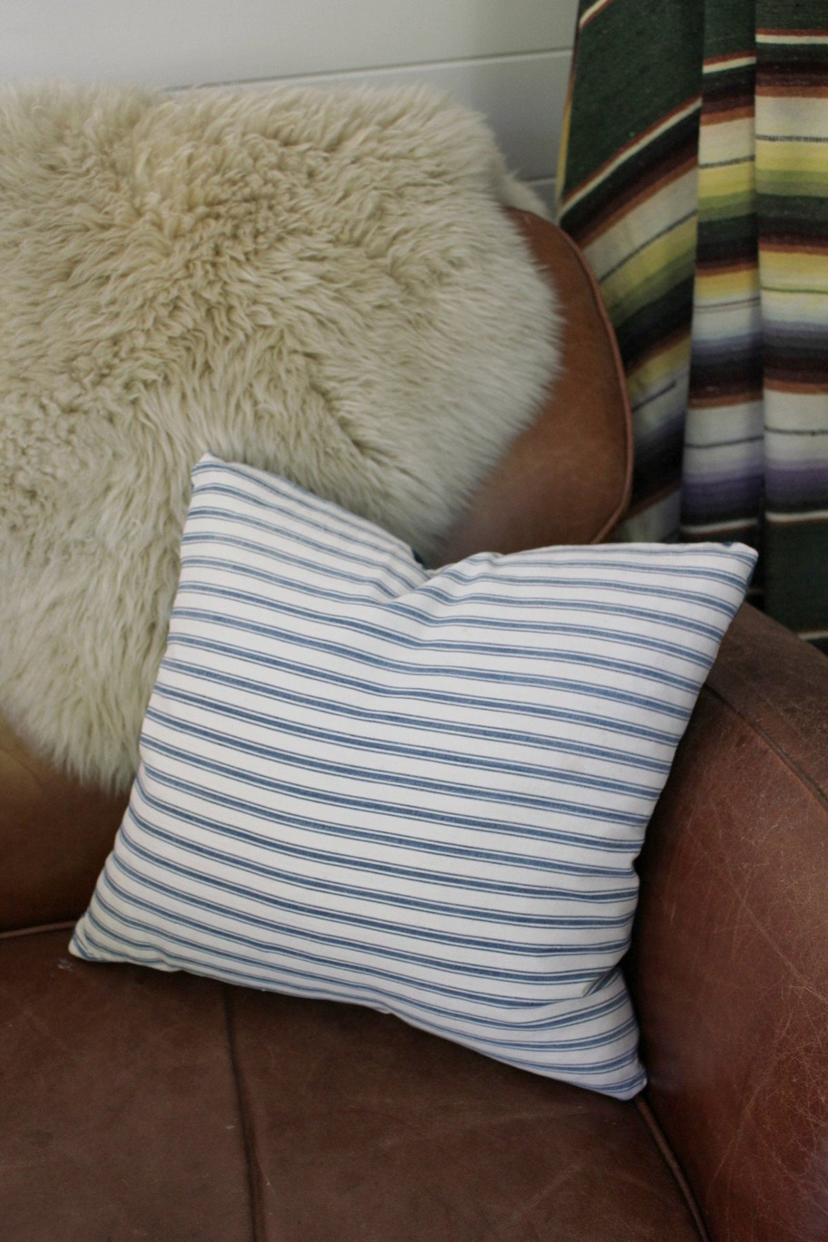 D&R Salvaged Ticking & Denim Pillow: 18" - Diamonds & Rust