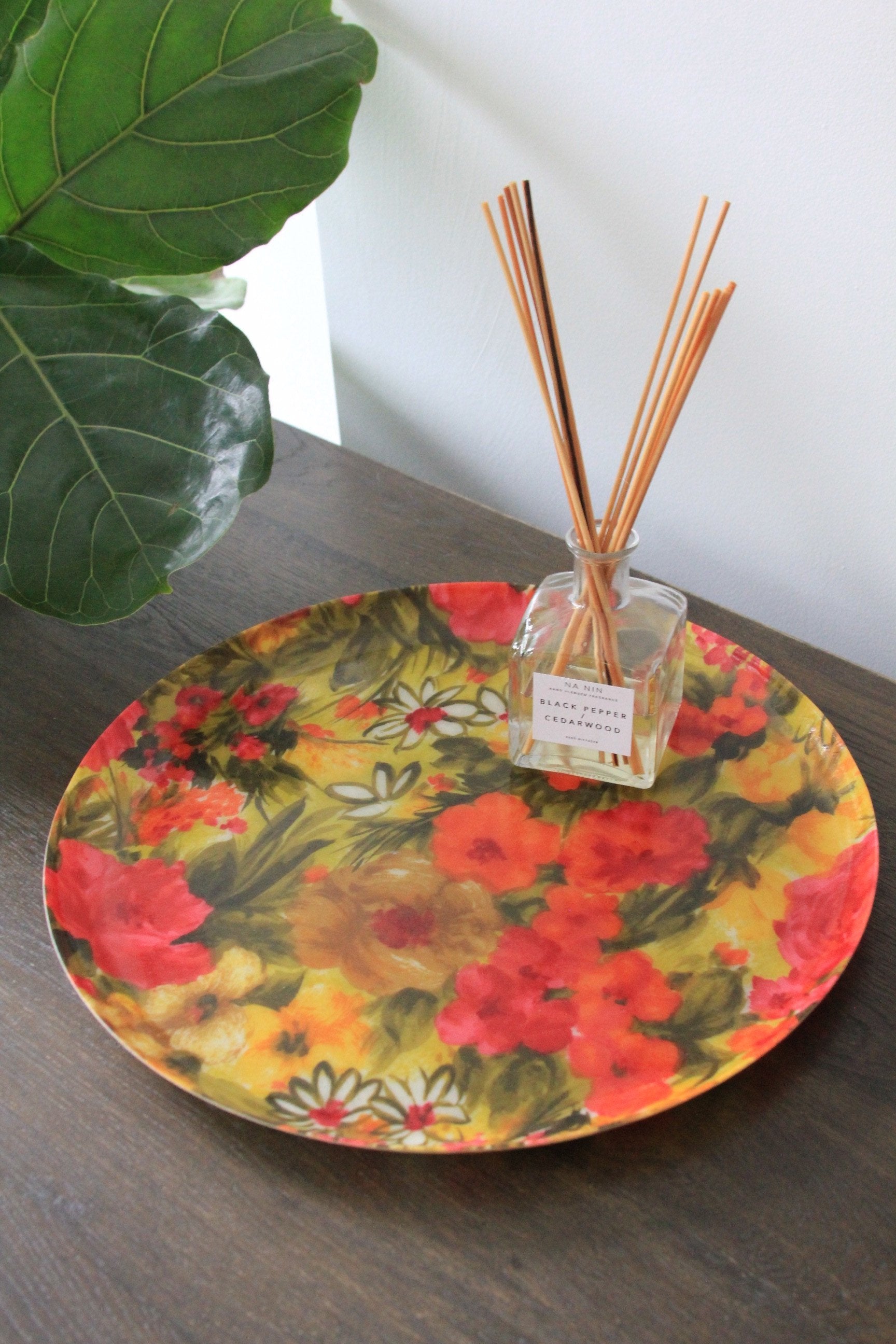 Mid Century Floral Tray - Diamonds & Rust 