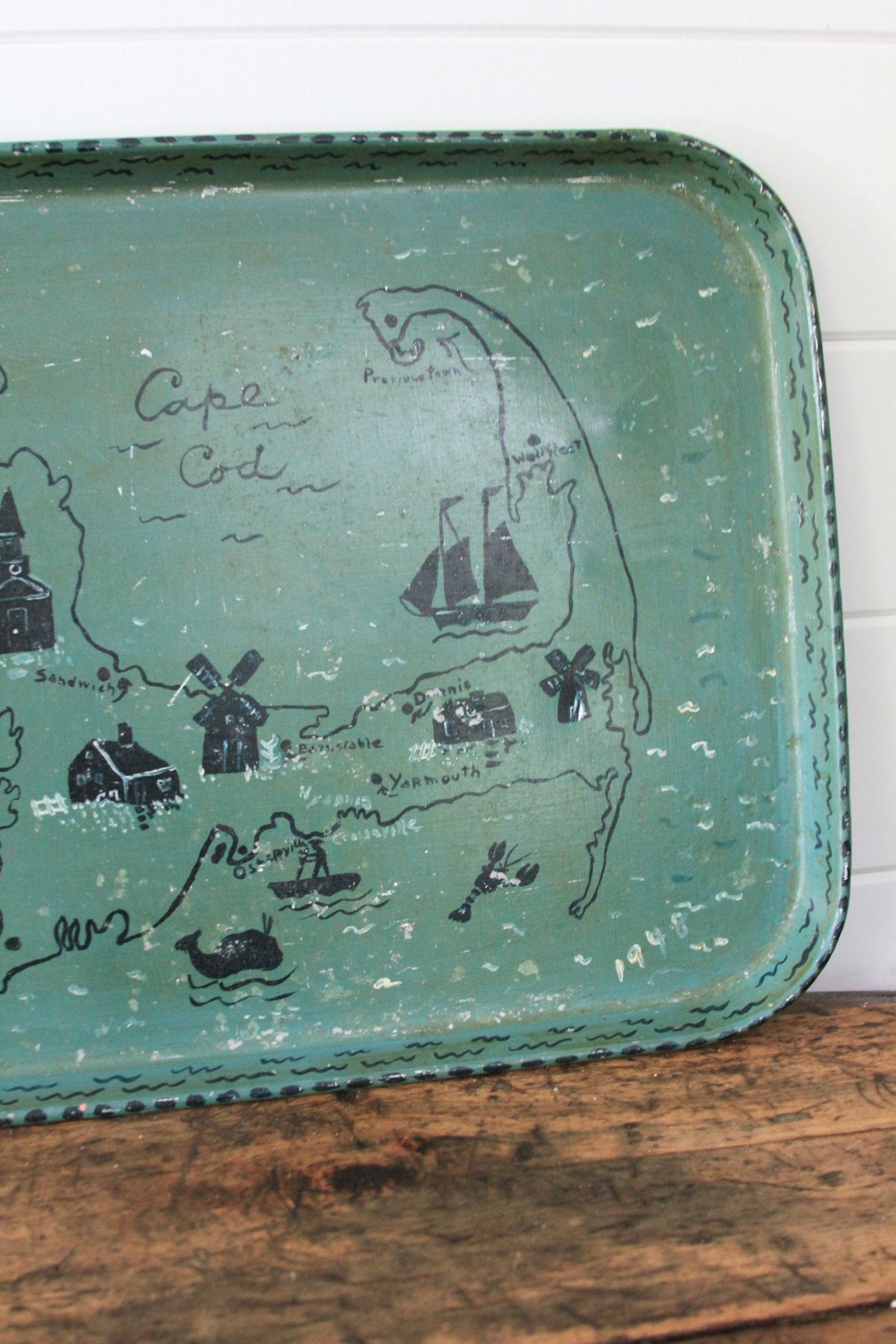 1940s Hand Painted Cape Cod Tray - Diamonds & Rust