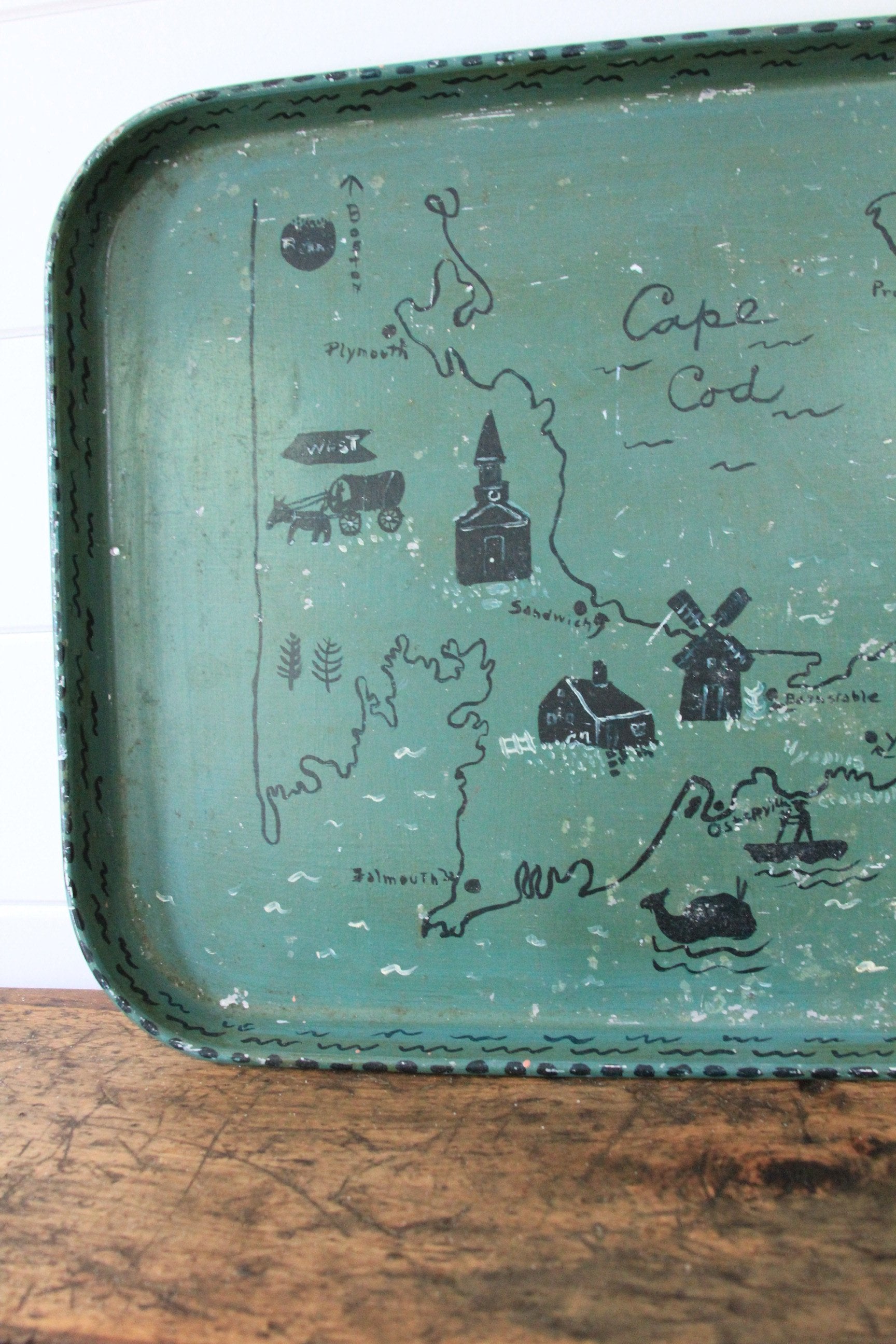 1940s Hand Painted Cape Cod Tray - Diamonds & Rust