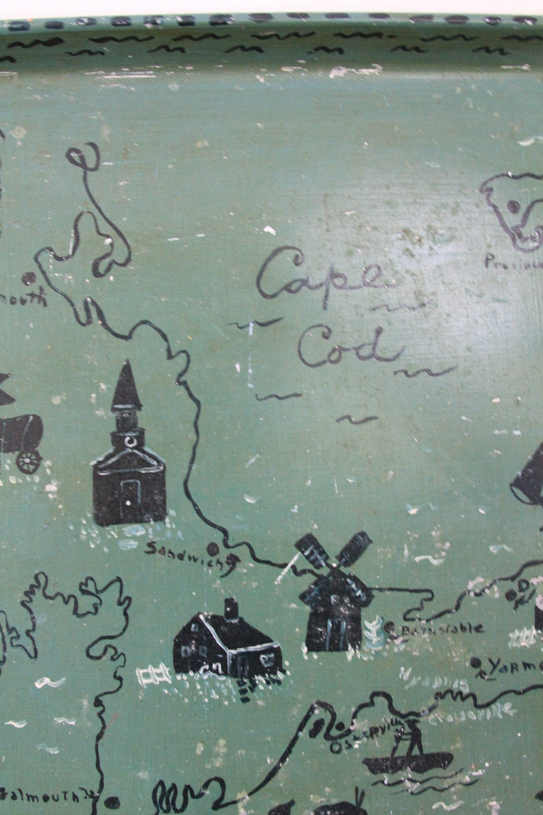 1940s Hand Painted Cape Cod Tray - Diamonds & Rust