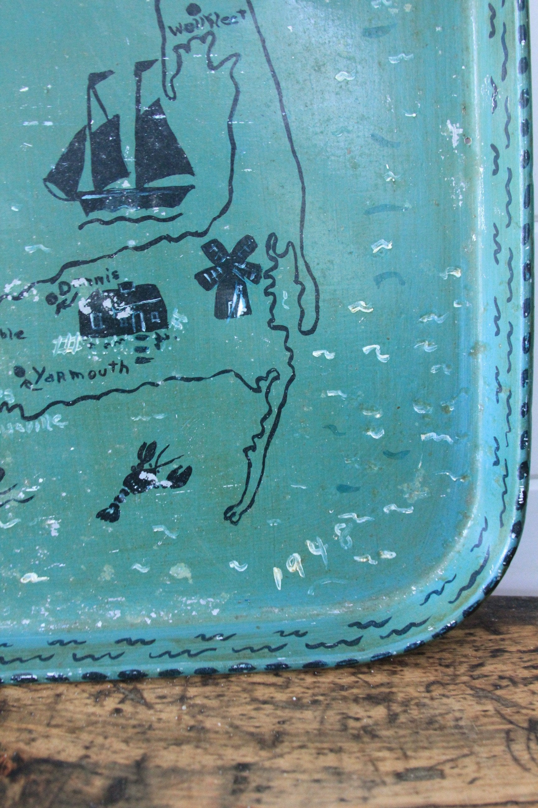 1940s Hand Painted Cape Cod Tray - Diamonds & Rust