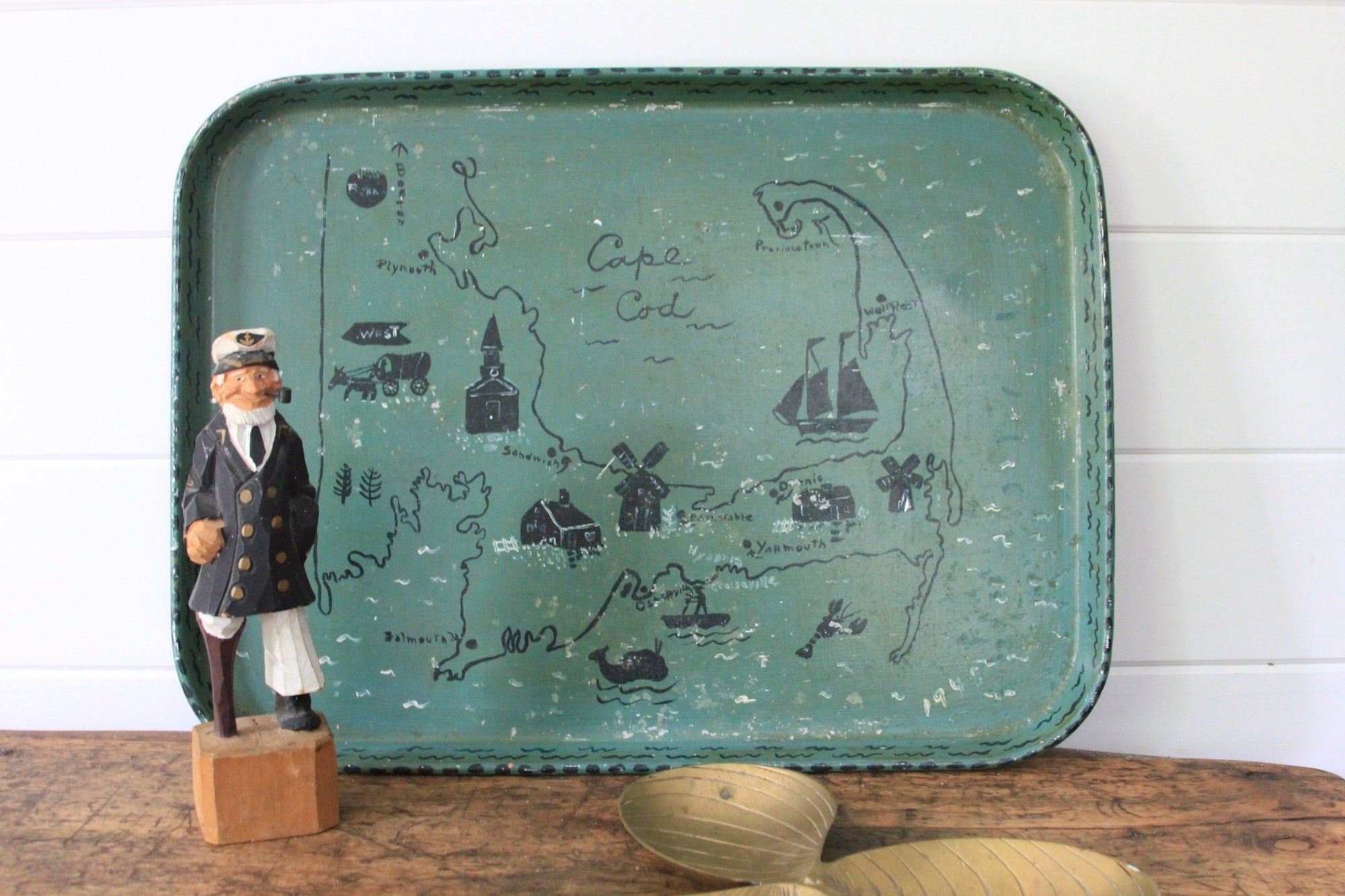 1940s Hand Painted Cape Cod Tray - Diamonds & Rust