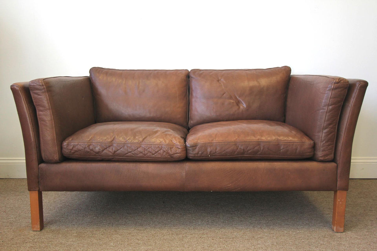 Danish Brown Leather Sofa by Stouby