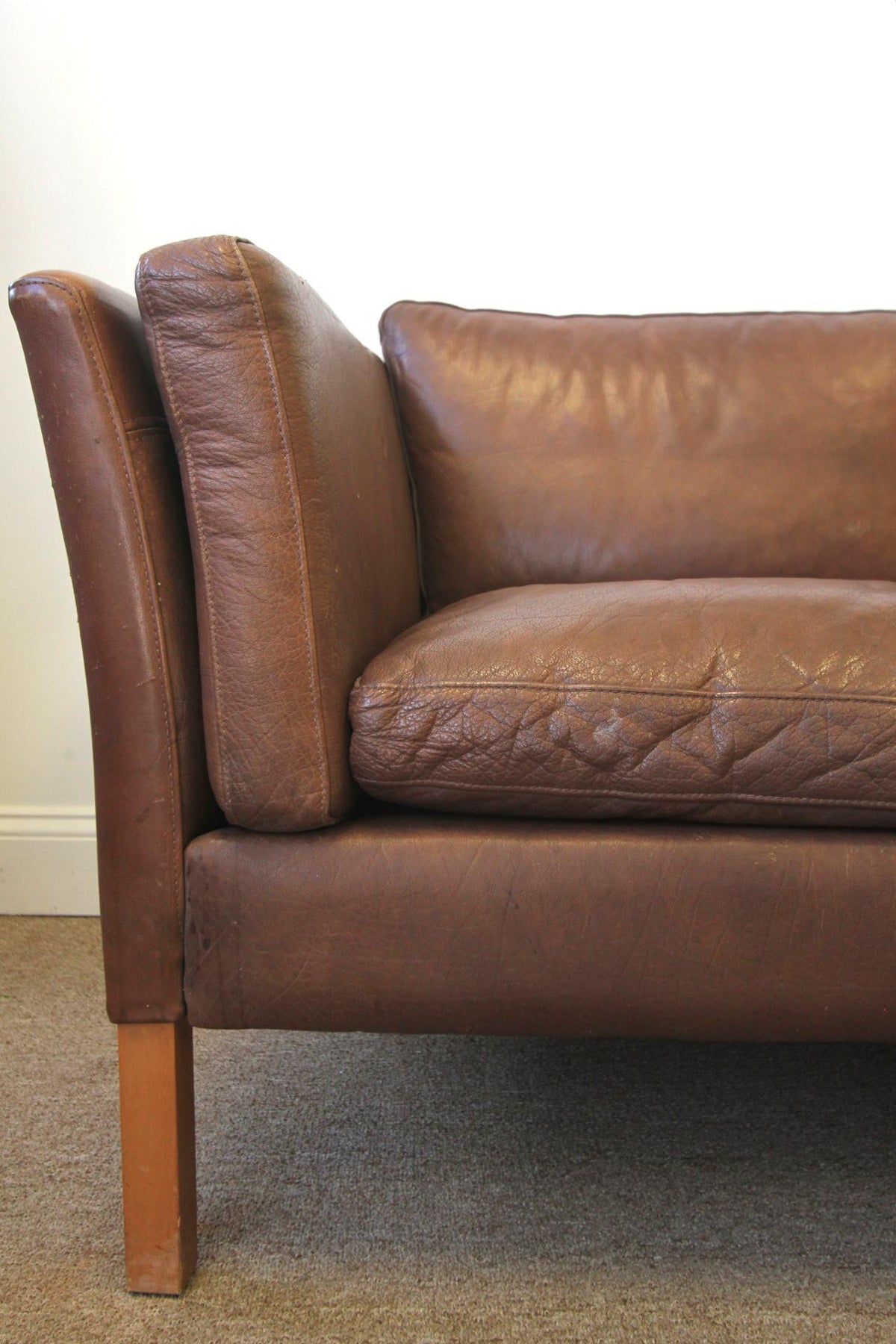 Danish Brown Leather Sofa by Stouby