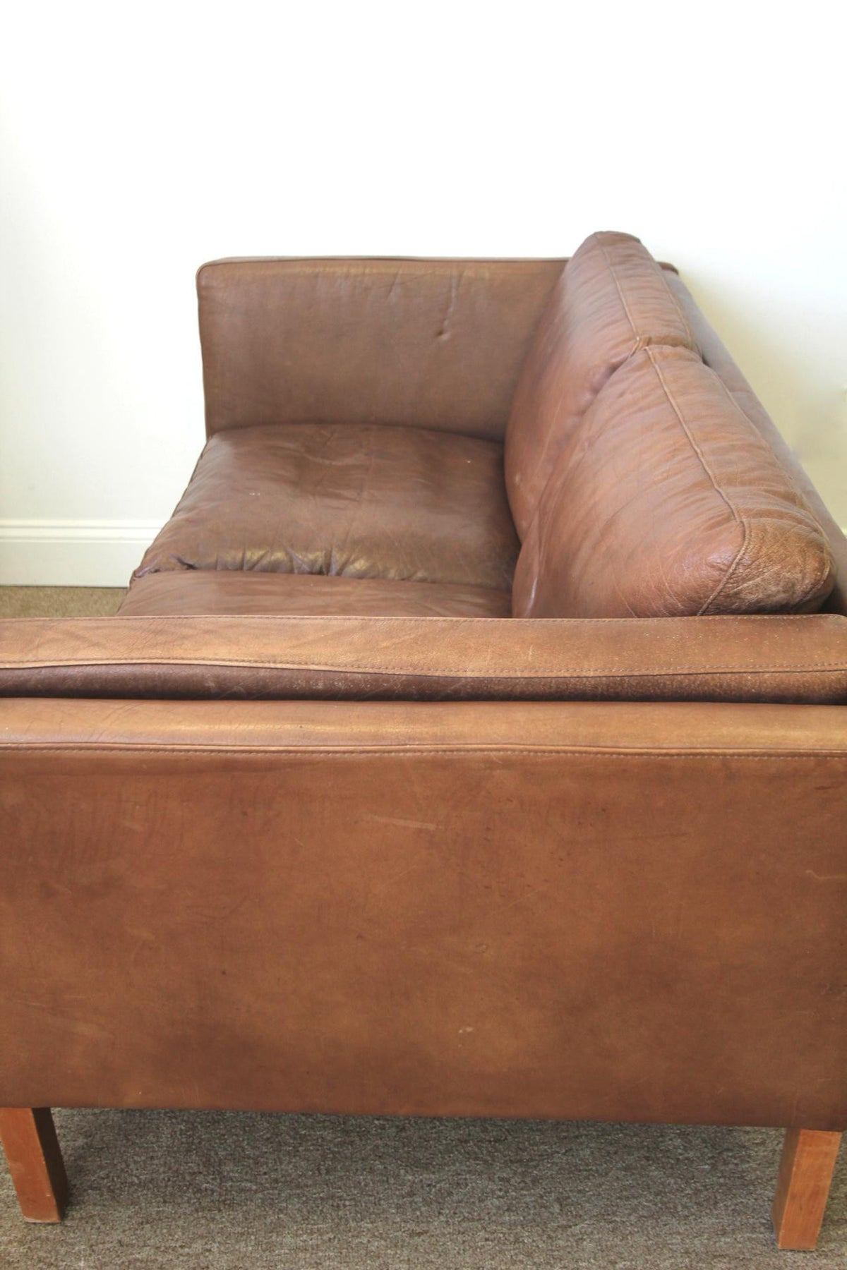 Danish Brown Leather Sofa by Stouby