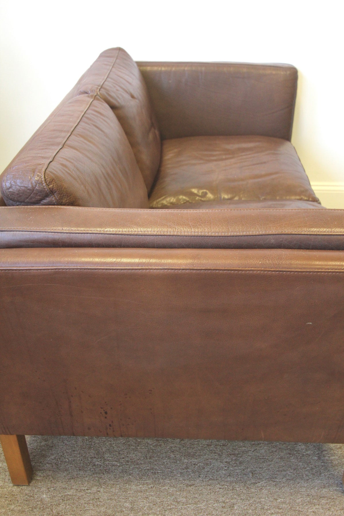 Danish Brown Leather Sofa by Stouby