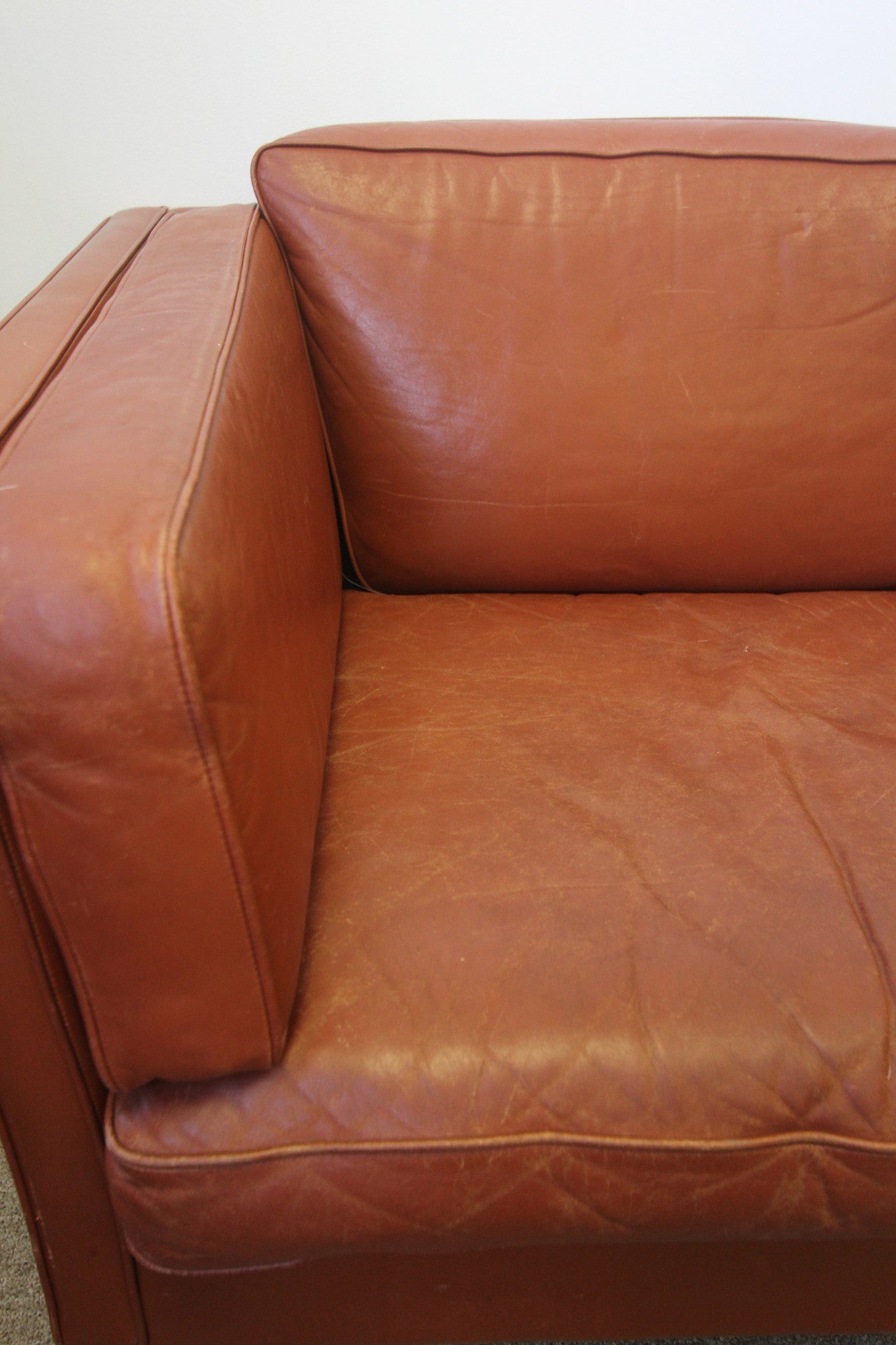 Borge Mogensen Style Danish Three Seater Leather Sofa