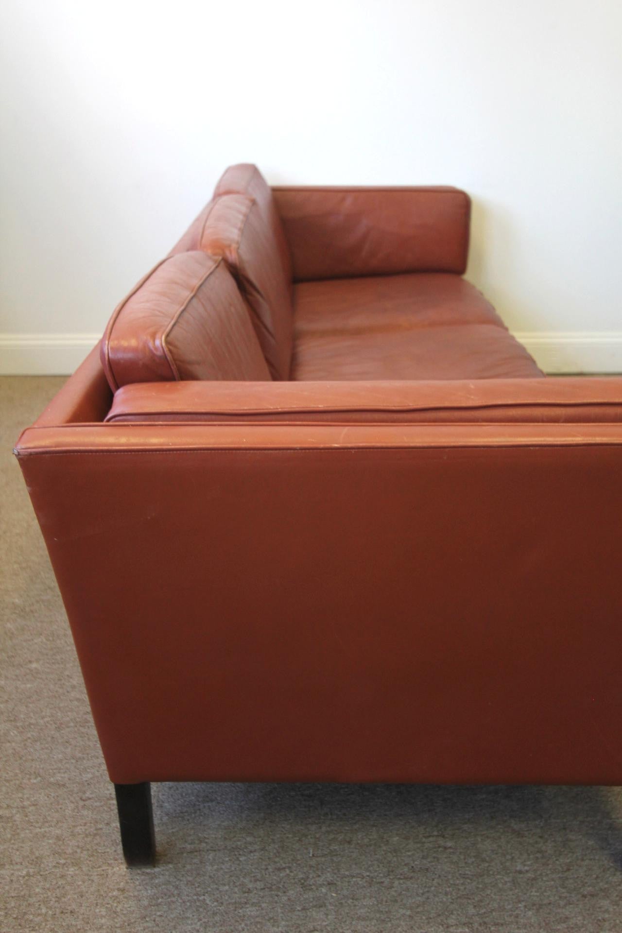 Borge Mogensen Style Danish Three Seater Leather Sofa