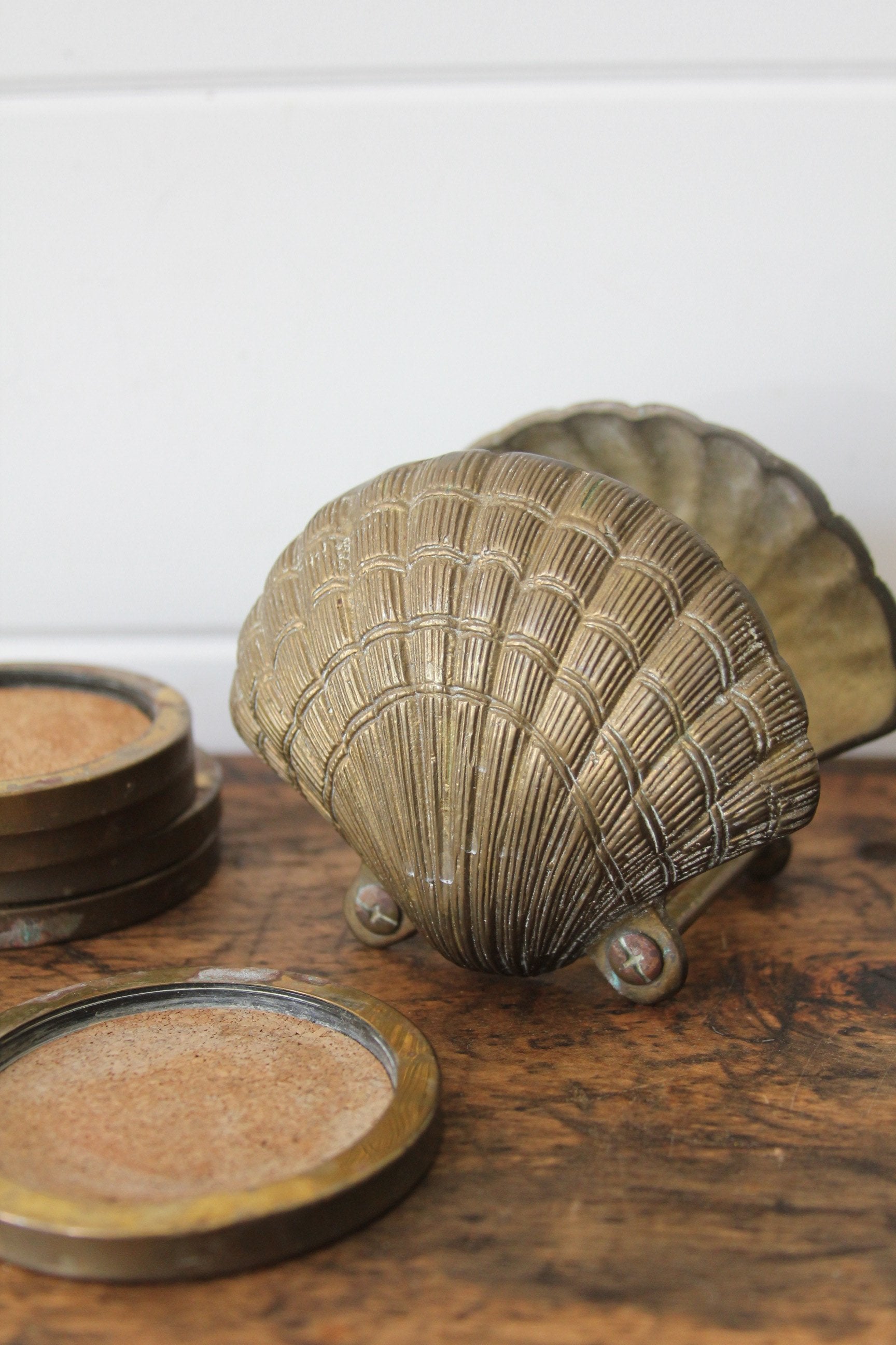 Brass Clamshell Coasters - Diamonds & Rust 
