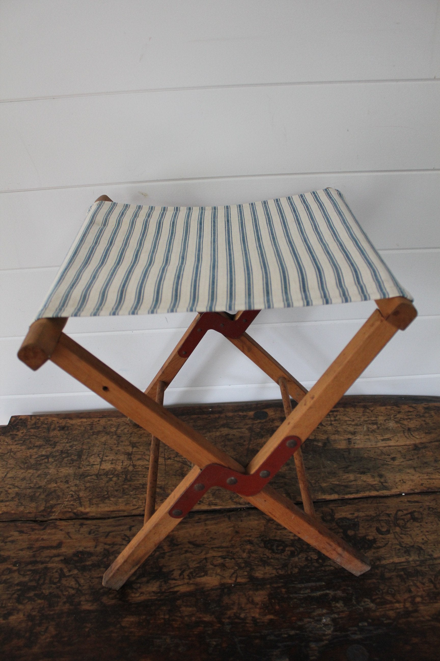Pair of Vintage Camp Stools - Diamonds & Rust