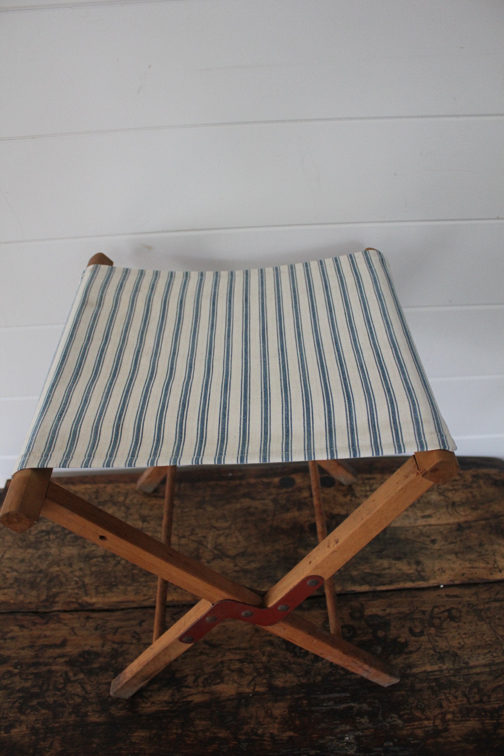 Pair of Vintage Camp Stools - Diamonds & Rust