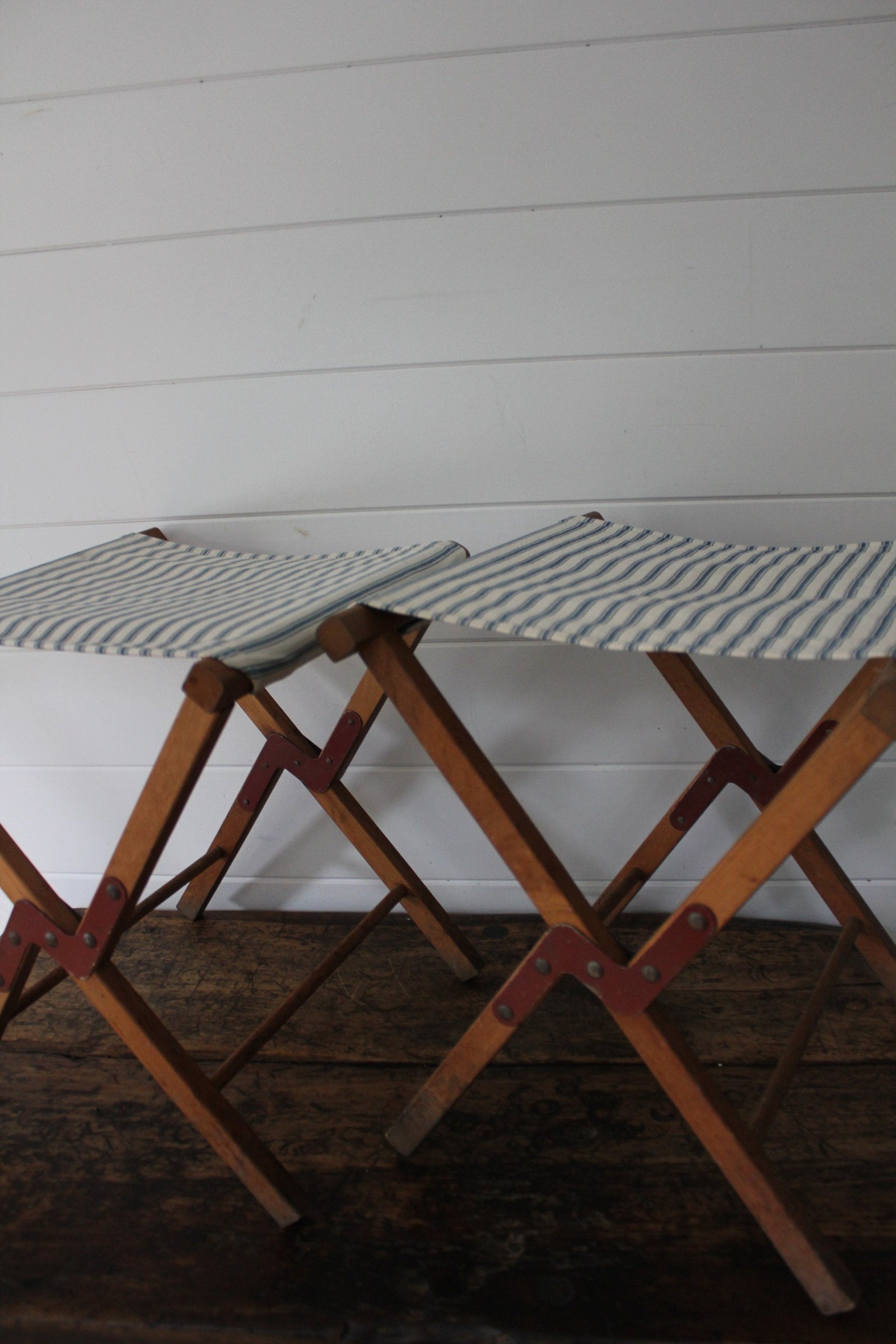 Pair of Vintage Camp Stools - Diamonds & Rust 
