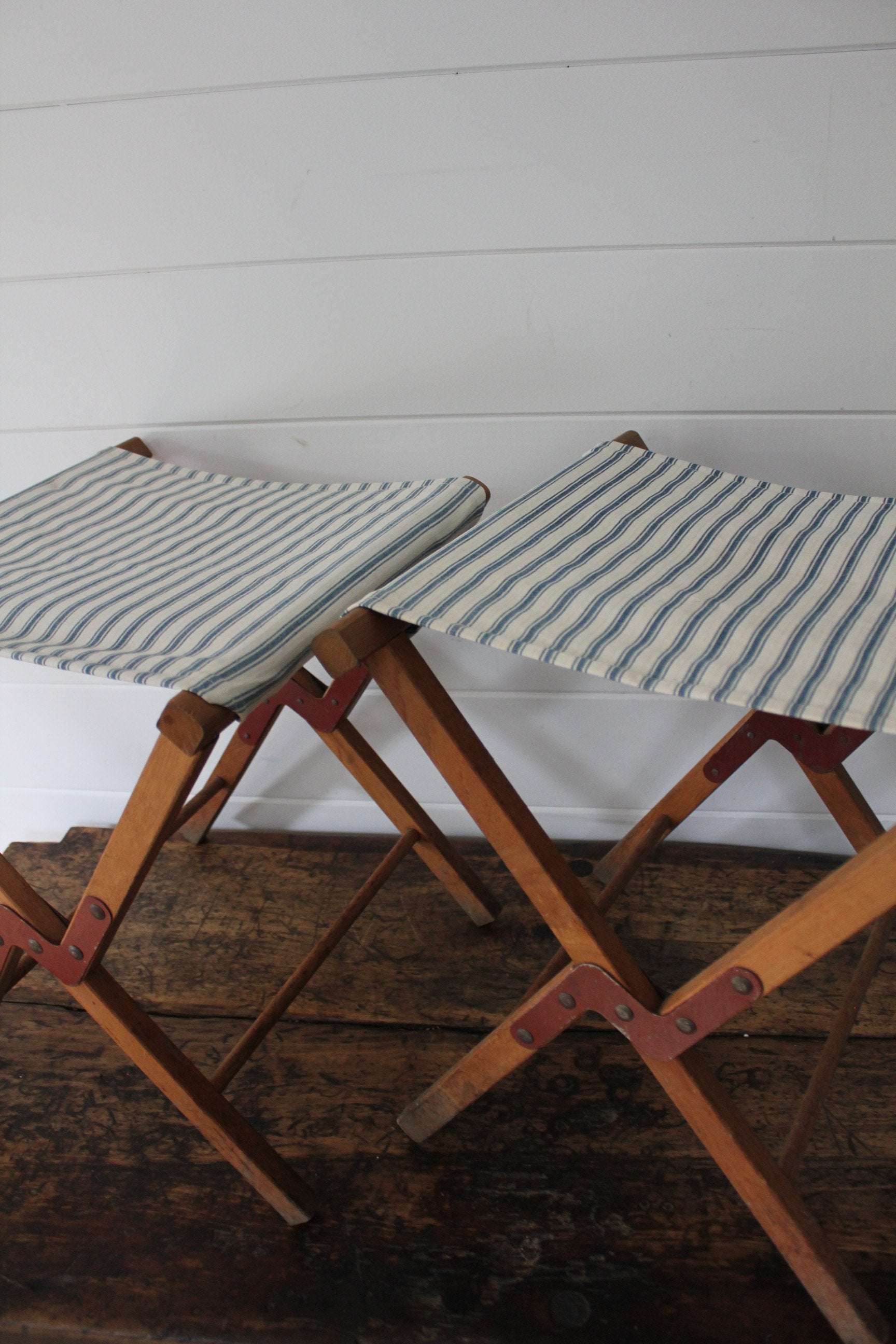 Pair of Vintage Camp Stools - Diamonds & Rust
