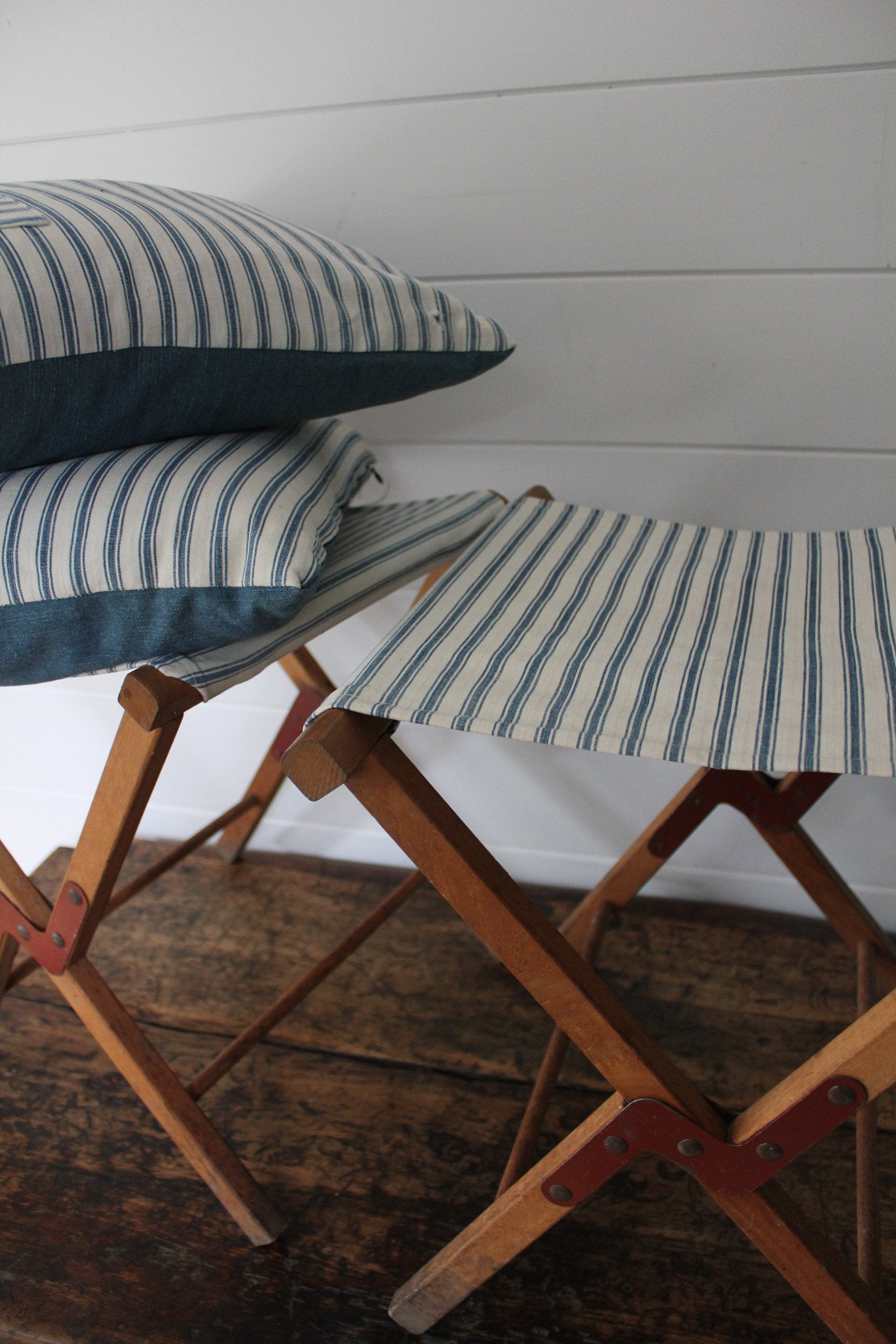 Pair of Vintage Camp Stools - Diamonds & Rust