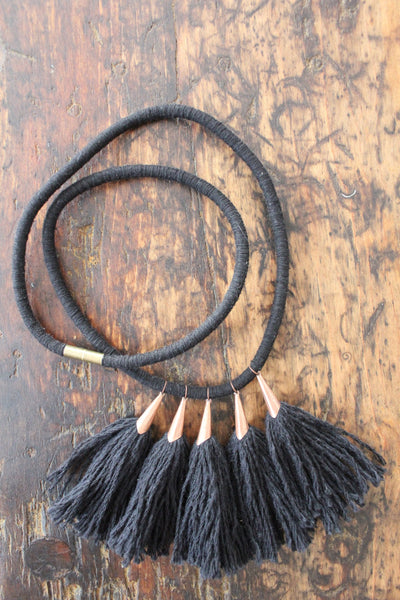 Fibrous "Bridge Tassel" Necklace - Diamonds & Rust